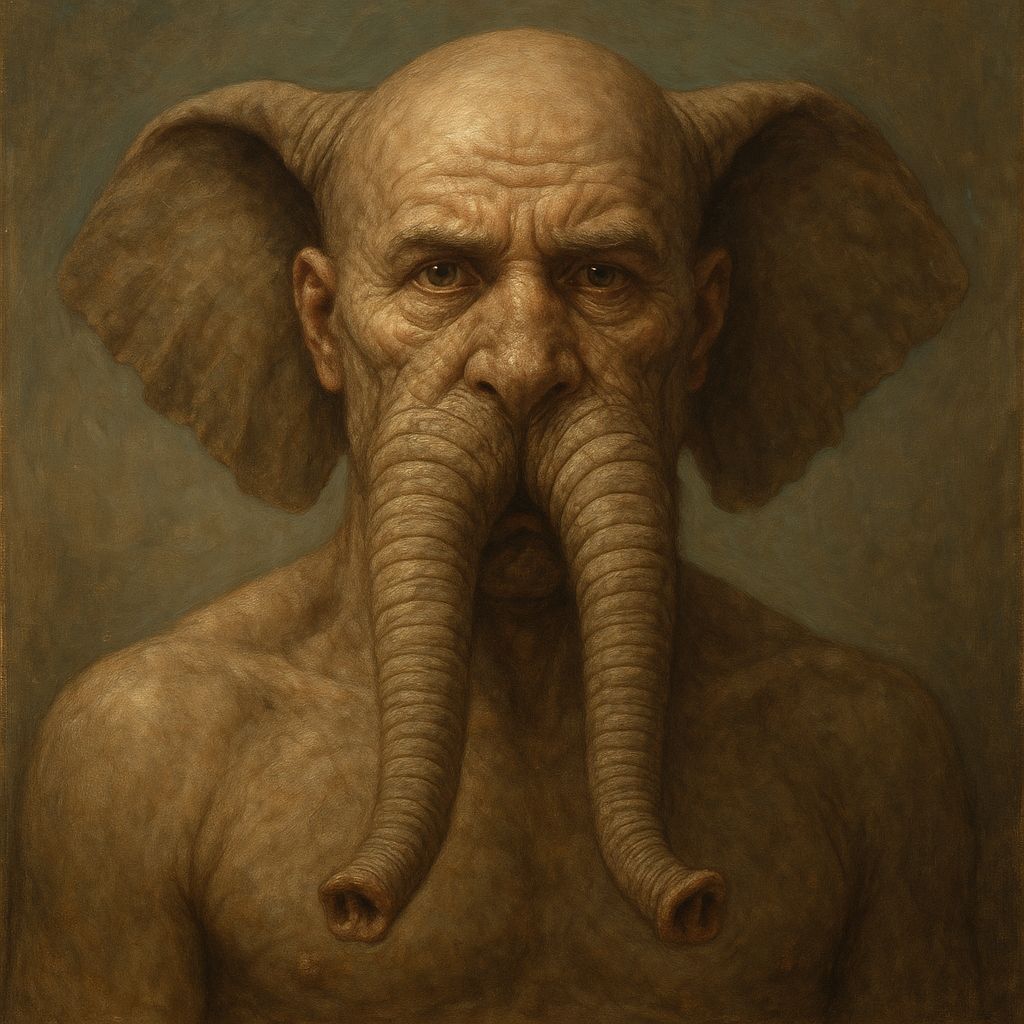 Human Elephant Hybrid with Double Trunks