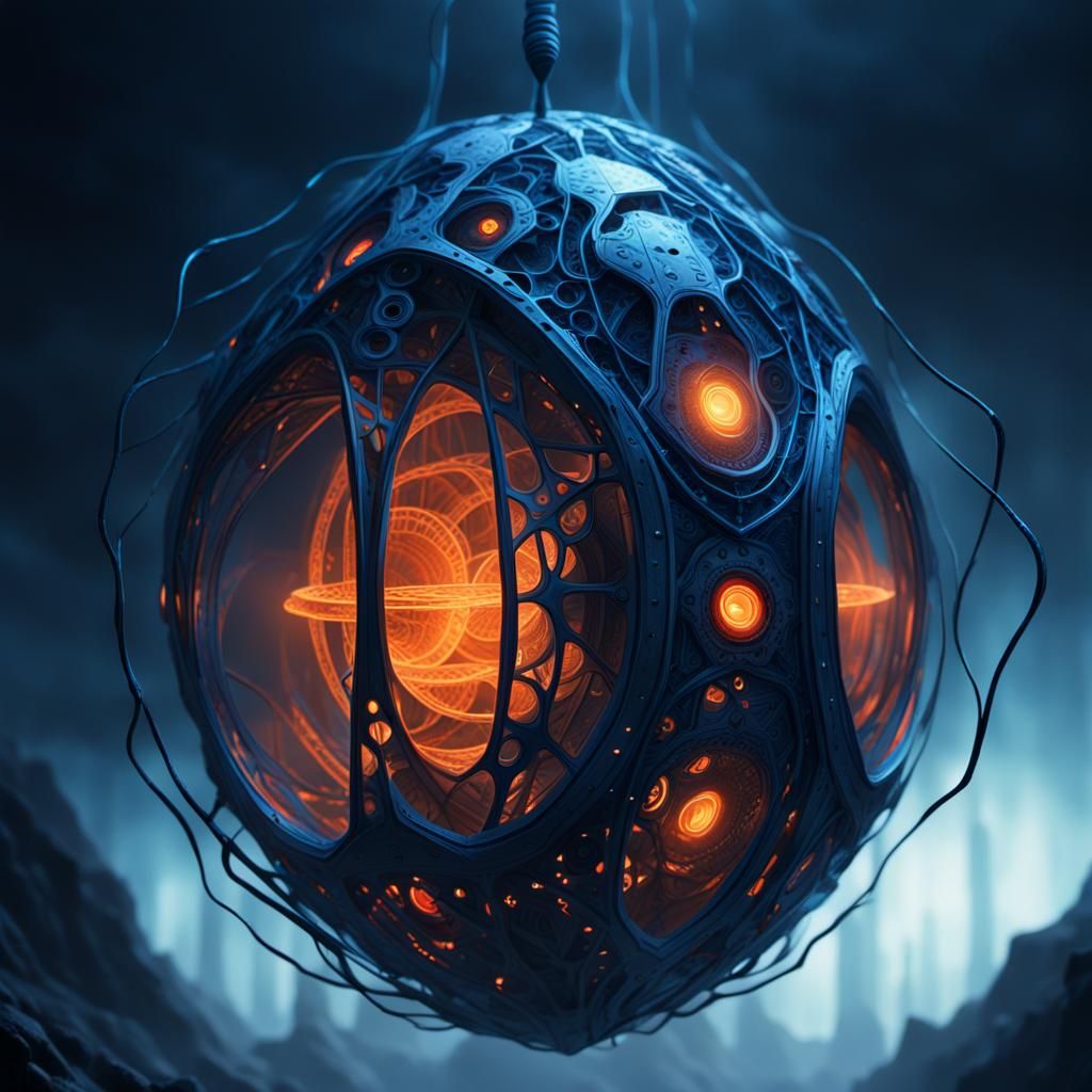 Dark Fantasy Metallic Cocoon in Ethereal Glow