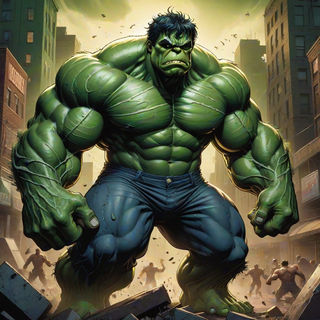 Muscular Green Hulk in Comic Book Art Style