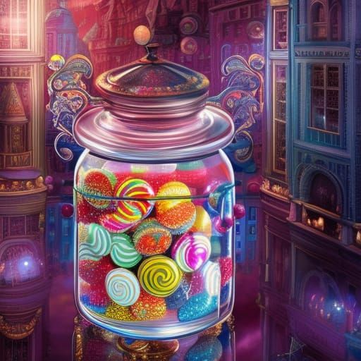 Hyperdetailed Candy in Crystal Jar: Digital Matte Painting