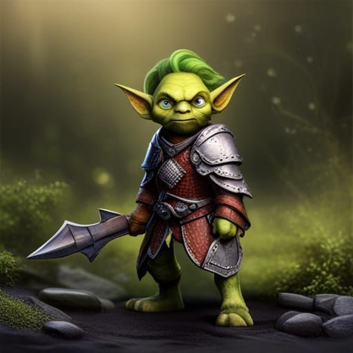 Female Goblin Warrior in Mismatched Armor