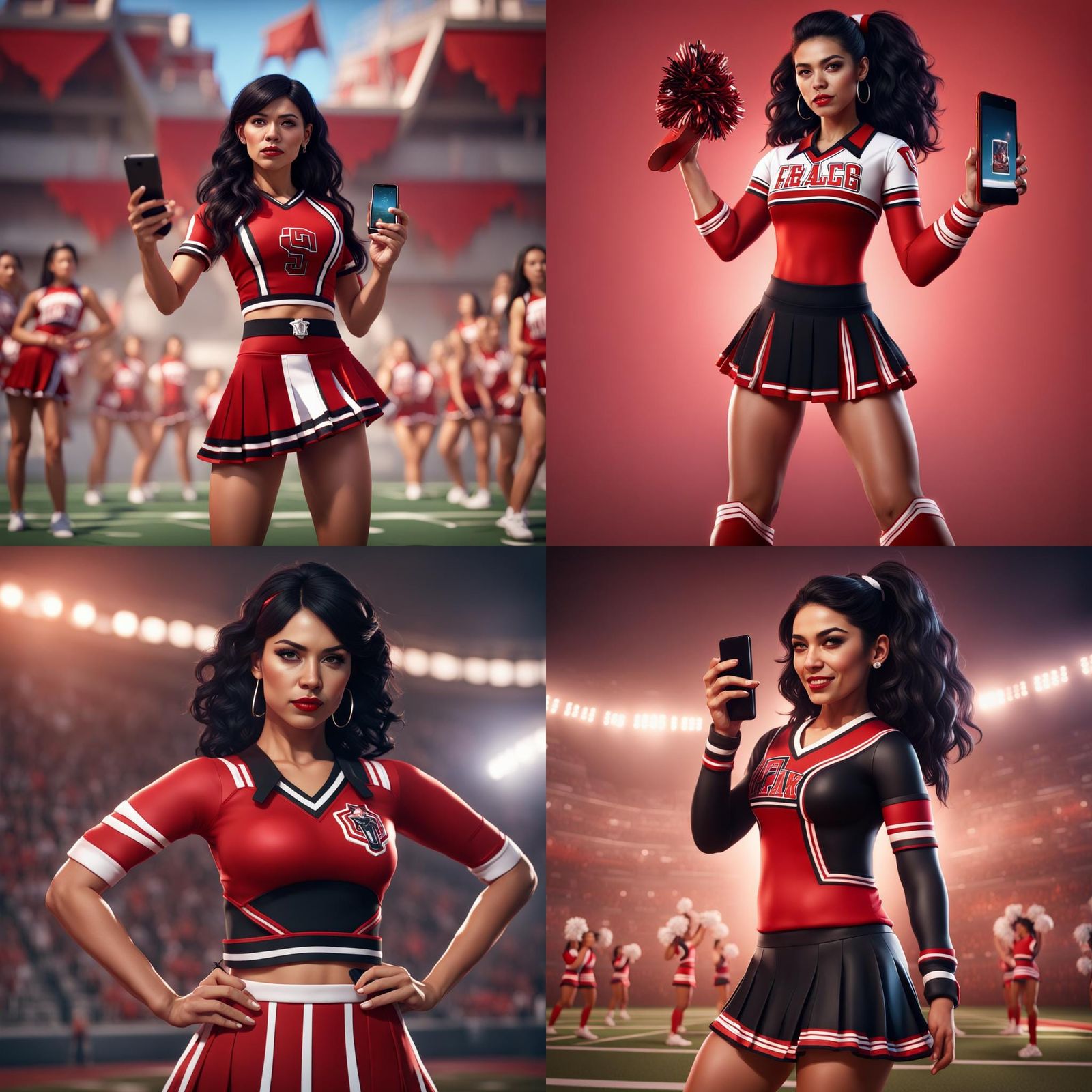 Hispanic Cheerleader with Cell Phone: Detailed Matte Paintin...