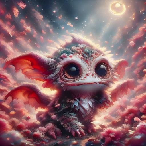 Adorable Pink Gremlin Creature Illustration