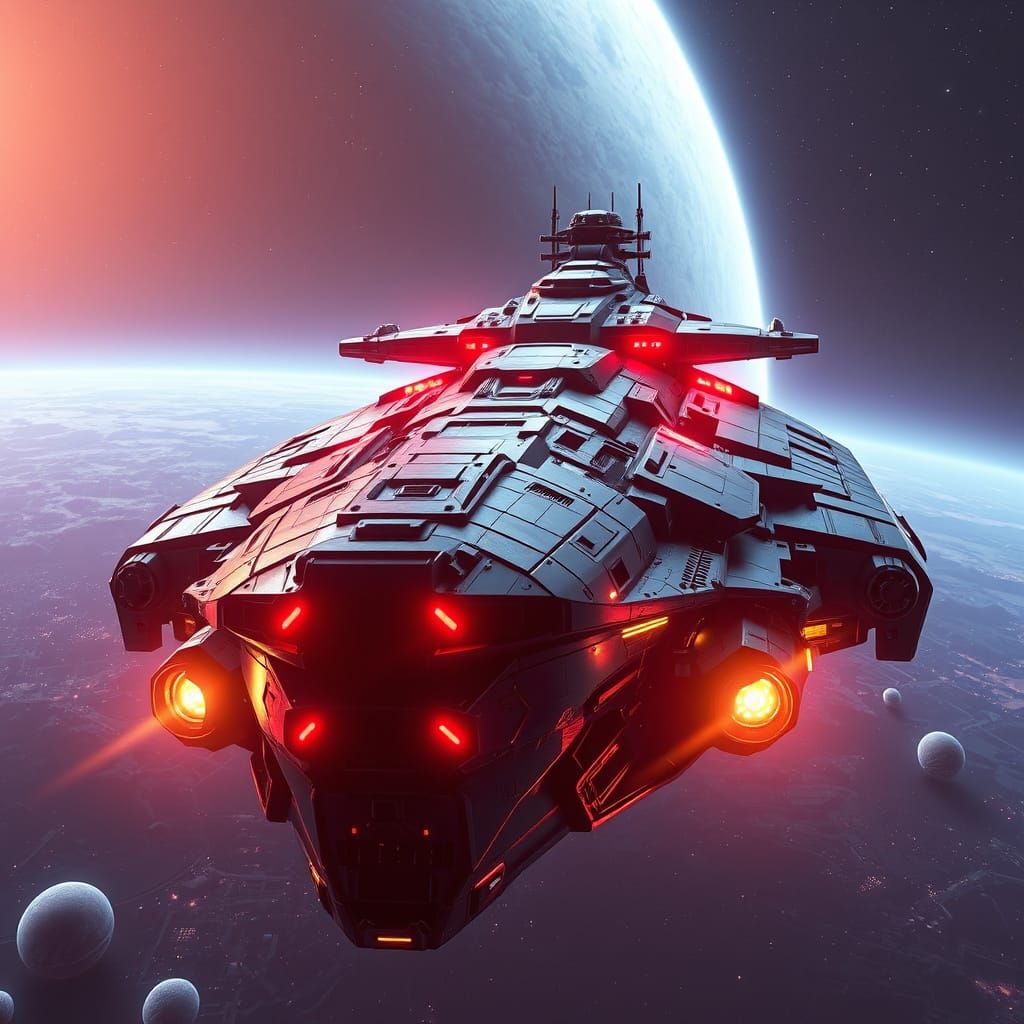 Armored Flagship in Deep Space, Sci-Fi Aesthetic