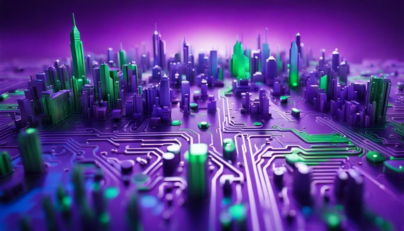 Futuristic Circuit Board Megacity in Desert Landscape