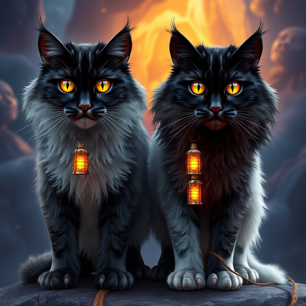 Black and White Cats with Large Eyes