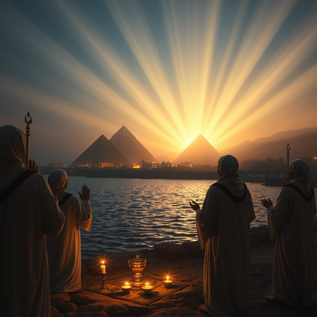 Sacred Nile Ritual by Egyptian Priests at Twilight