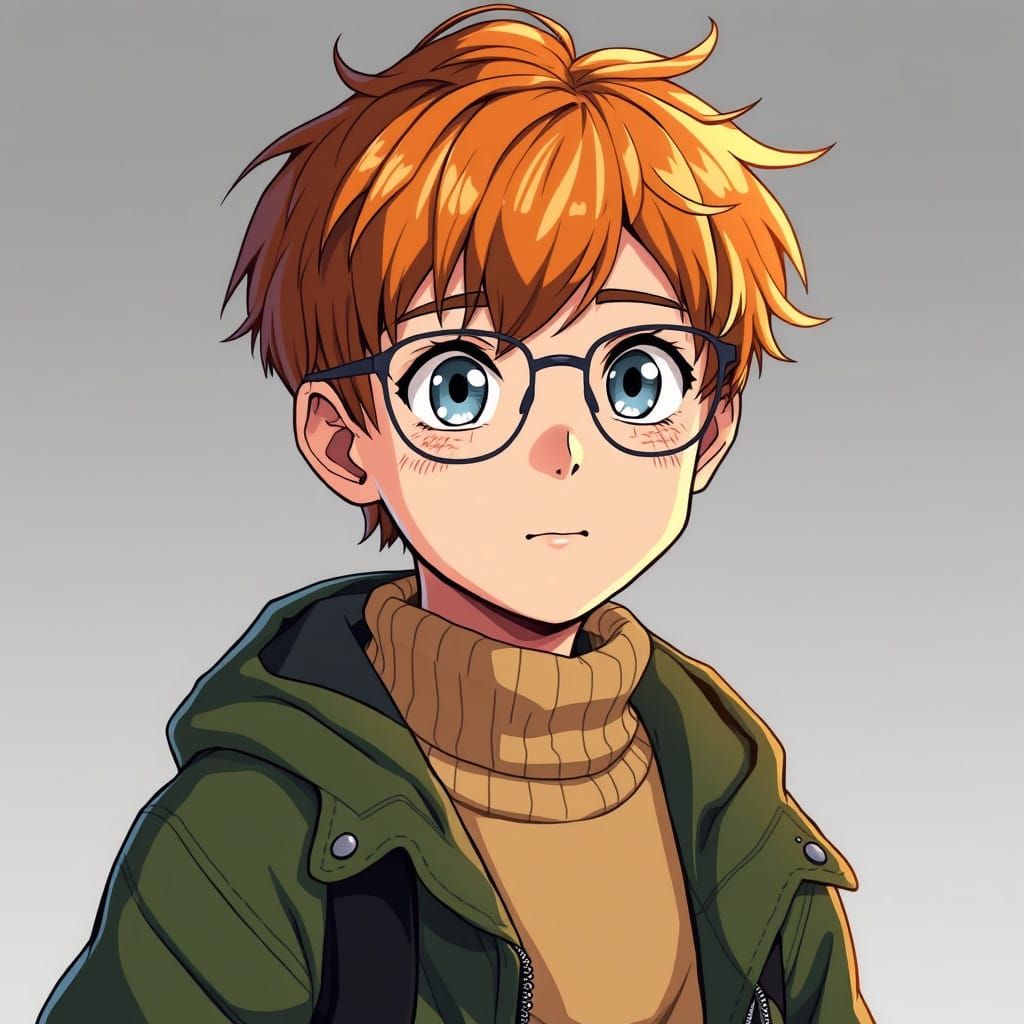 Young Anime-Inspired Boy with Ginger Hair and Blue Eyes