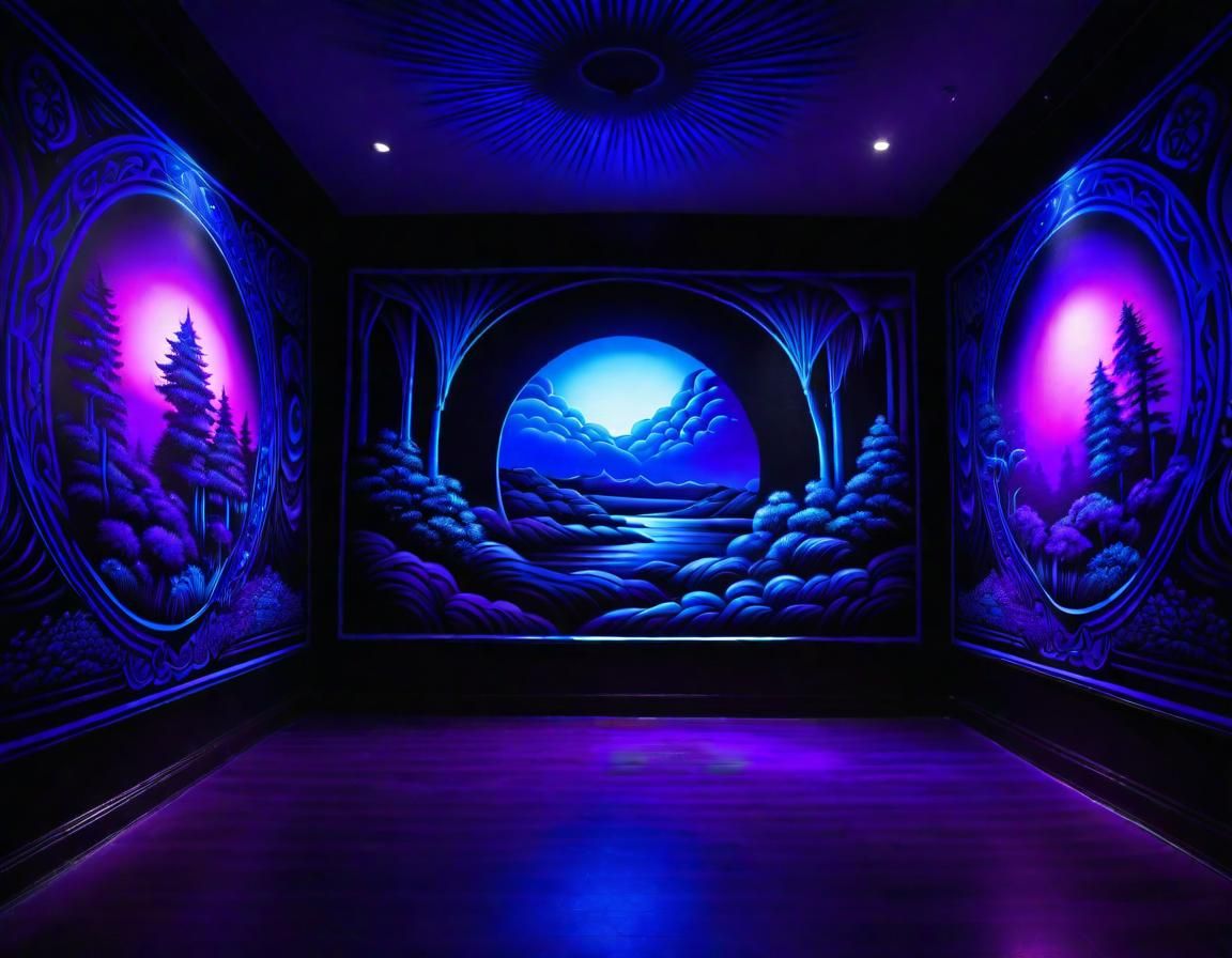 Black Light Mural Art in Room Interior