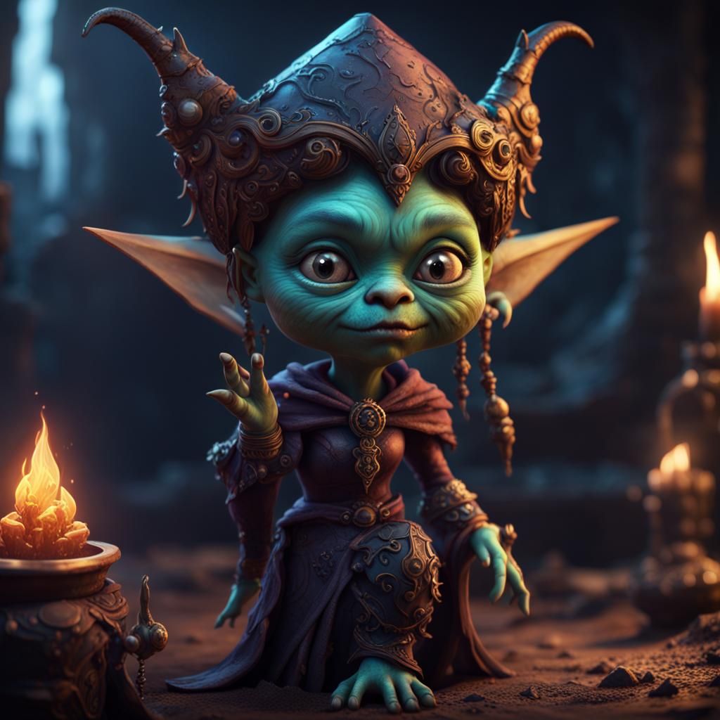 Adorable Goblin Enchantress in Detailed Matte Painting