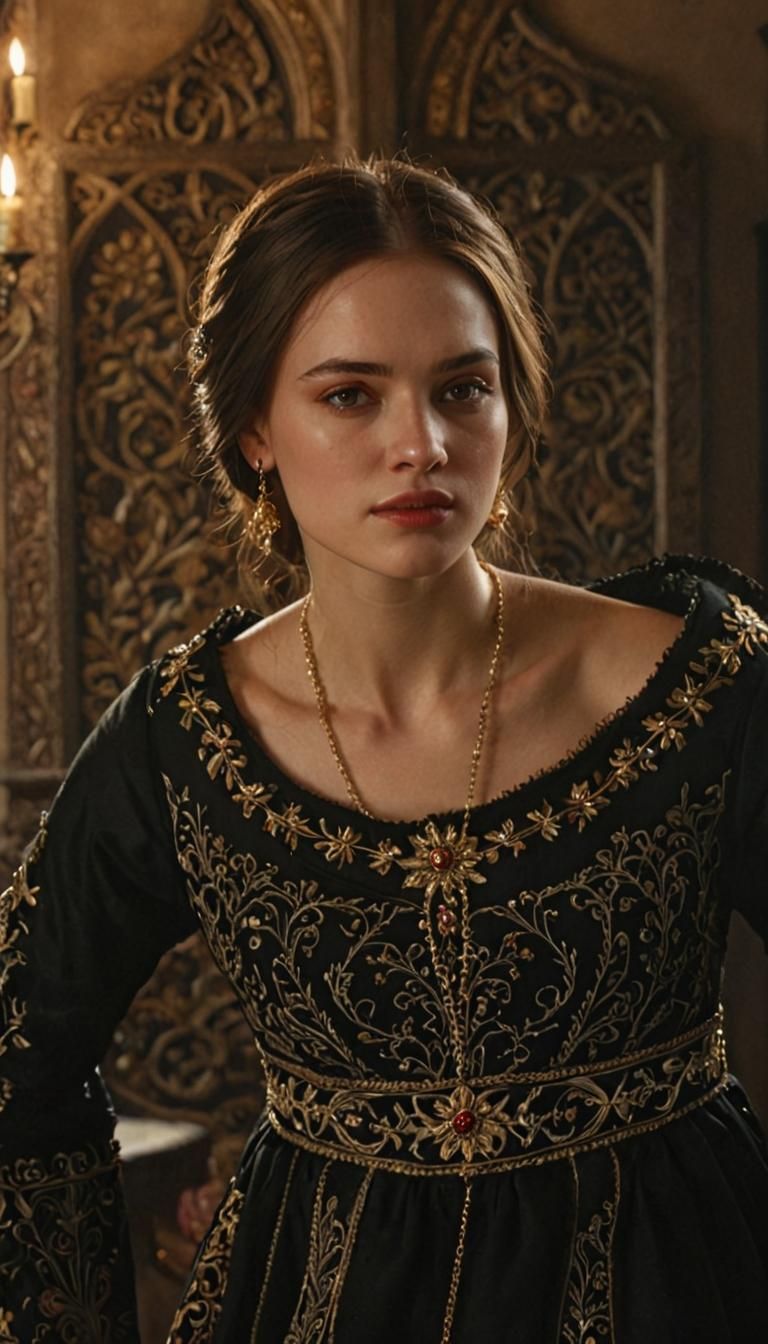 Medieval Lady in Royal Dress, Photorealistic Portrait