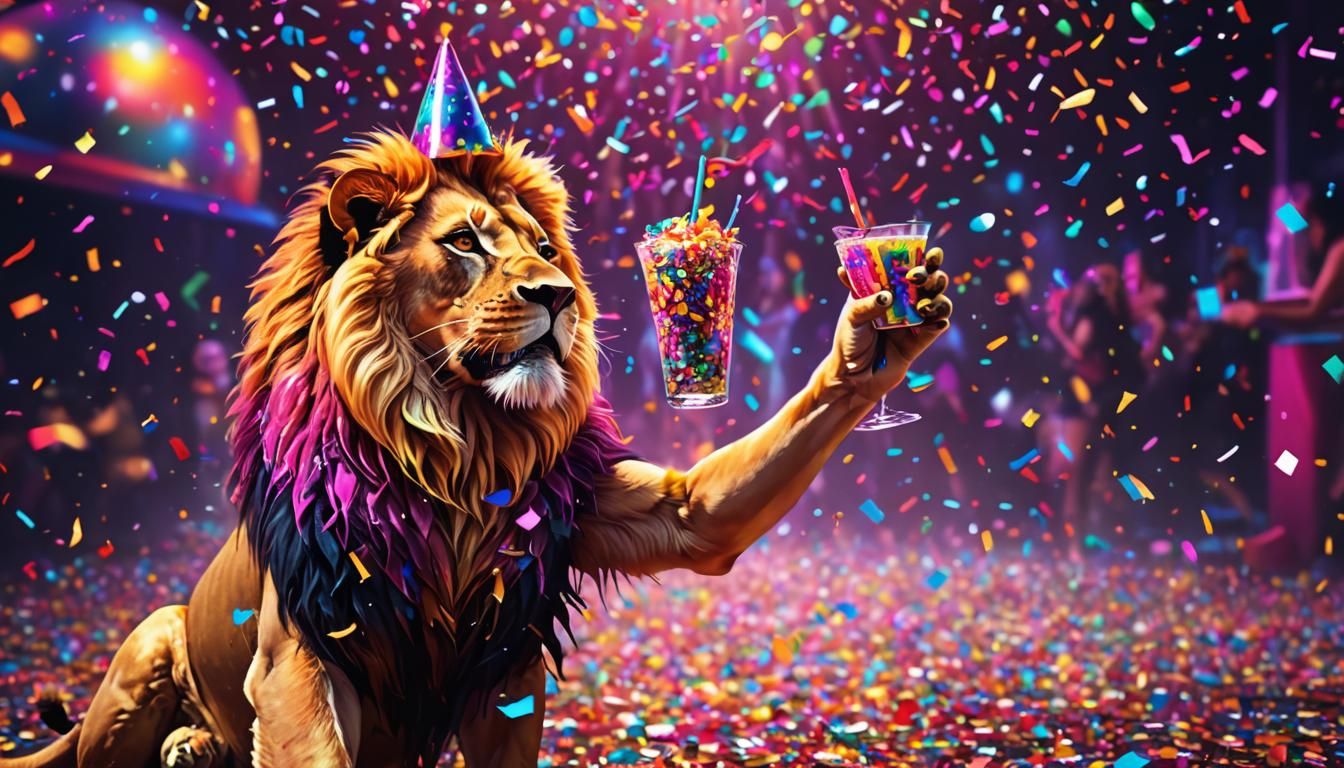 Lion Nightclub Party in Hyper-Realistic Digital Art