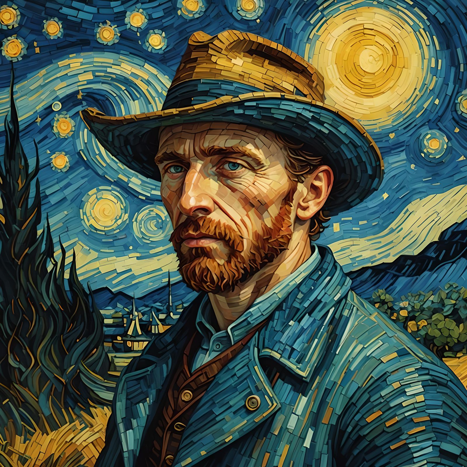 Pixelated Van Gogh Portrait: Detailed Matte Painting