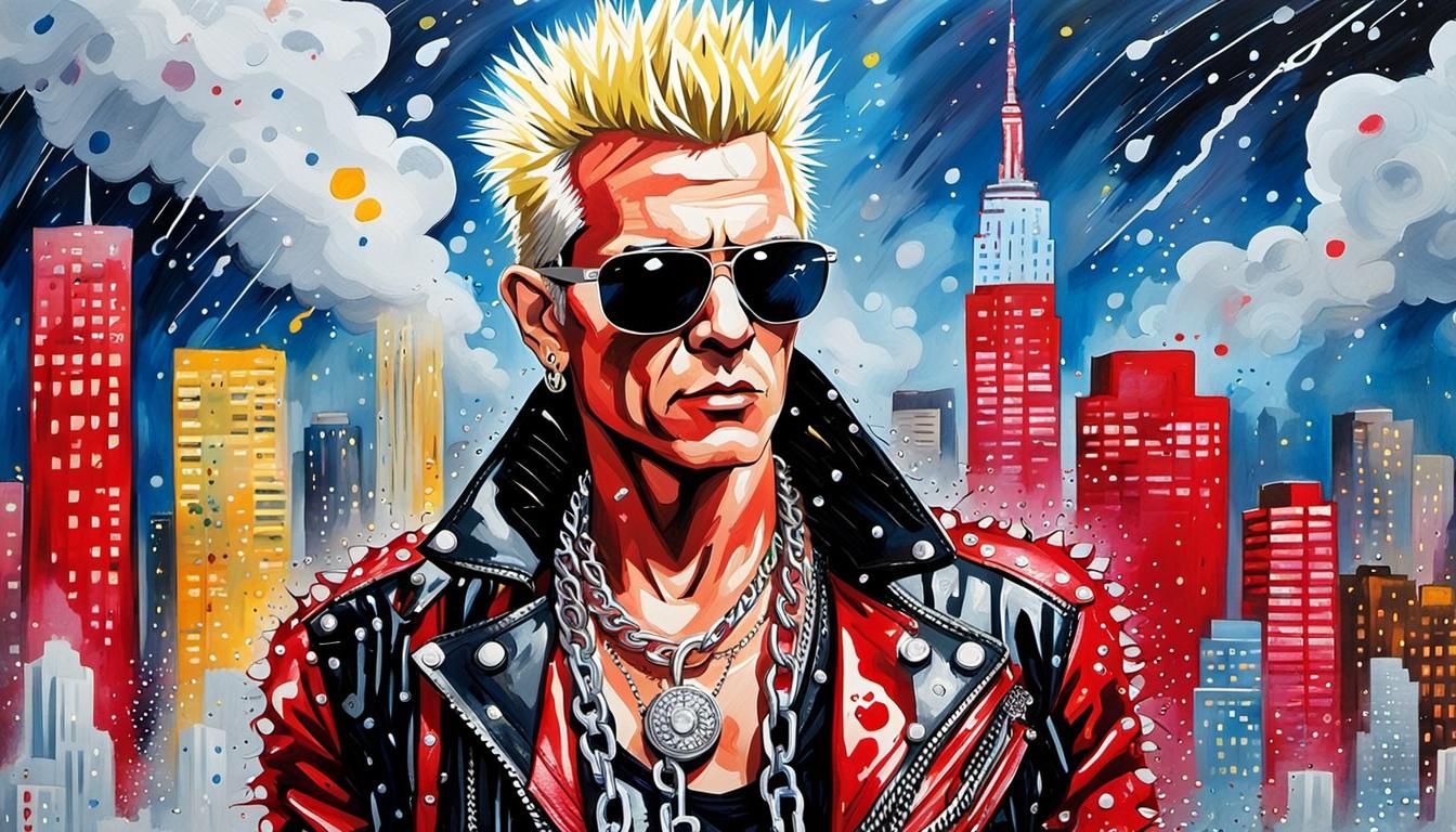 Billy Idol Portrait in Rainy New York City, Pop Art