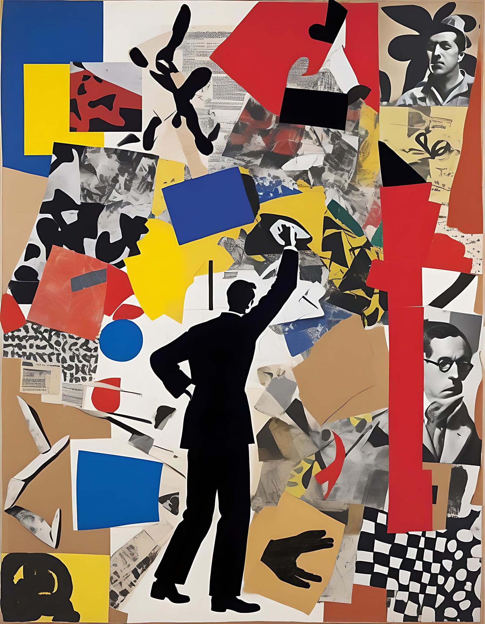 Abstract Collage of Man in Clashing Art Styles