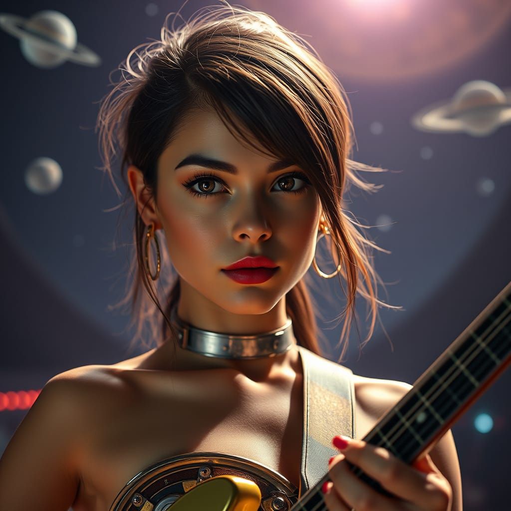 Cyberpunk Musician in Distant Galaxy, Studio Photo