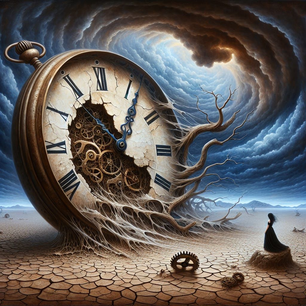 A Girl Contemplates the Unraveling of Time in a Surreal Dese...