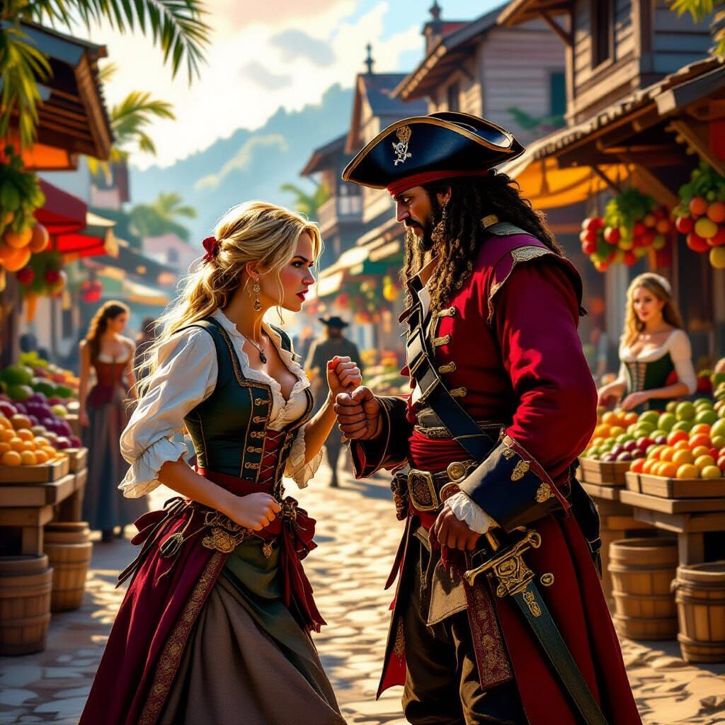 Pirate Romance in 1680s Port Royal Marketplace