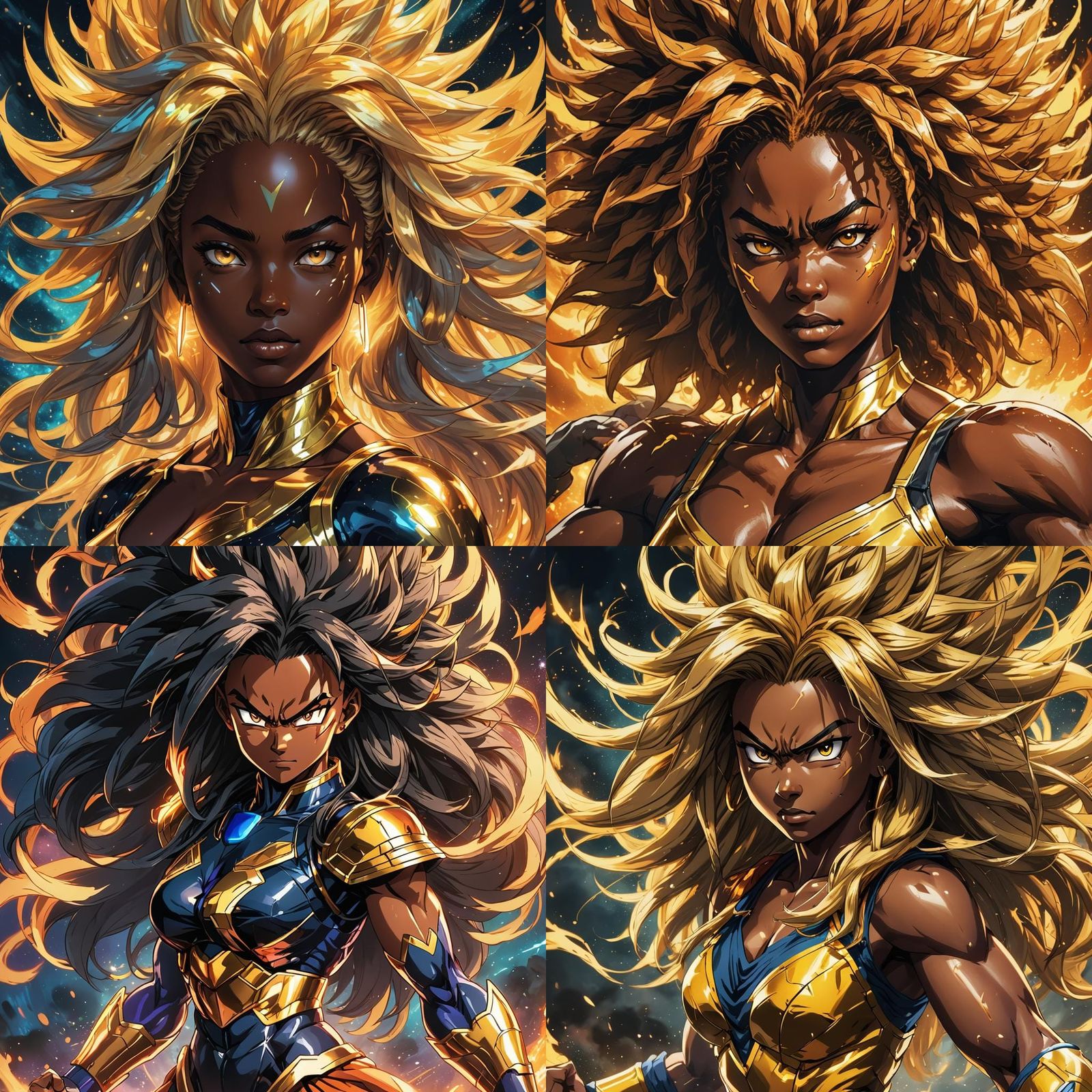 Black Woman Super Saiyan in Anime Style
