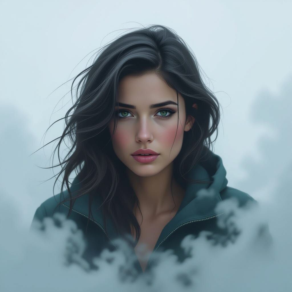Melancholy Woman in Misty Ambiance, Digital Painting