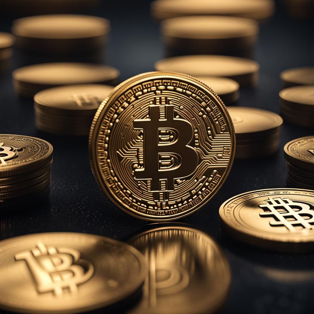 Engraved Gold Bitcoin Coin in Professional Photography