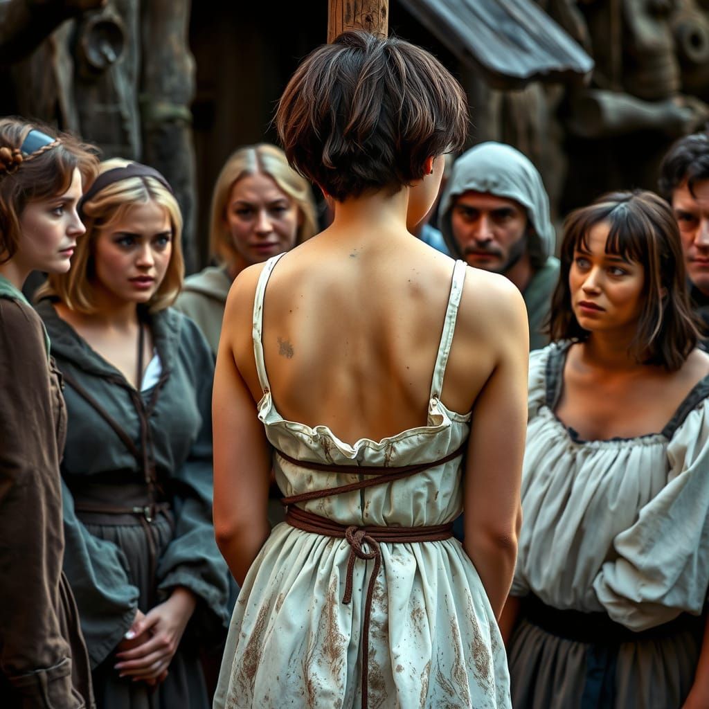 Actresses Gaze at Tied Joan of Arc in Medieval Scene