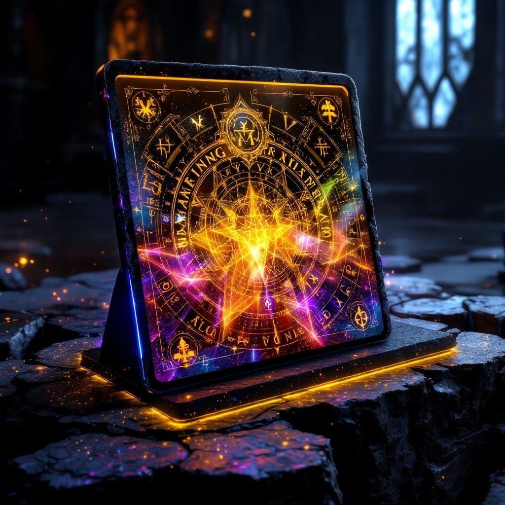 Stone Tablet Computer in Ancient Gothic Style