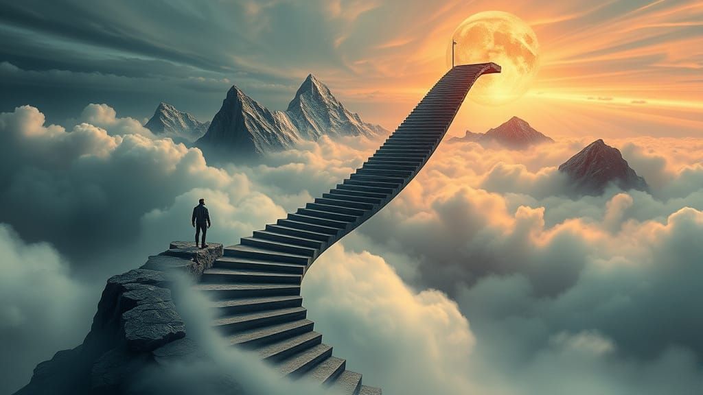Surreal Staircase Ascends into Dreamlike Skies