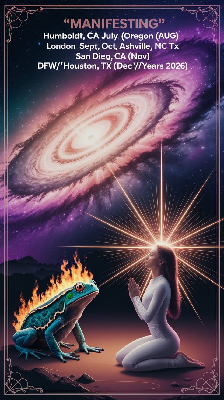 Mystical Cosmic Scene with Praying Figure