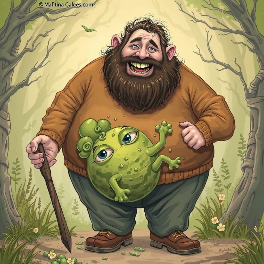 Big Man with a Nasty Green Booger hanging onto his sweater