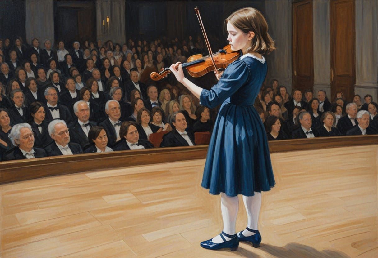 Impressionist Girl Violinist in Concert Hall