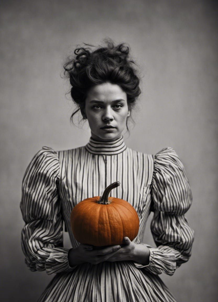 Vintage Pumpkin-Headed Woman Portrait