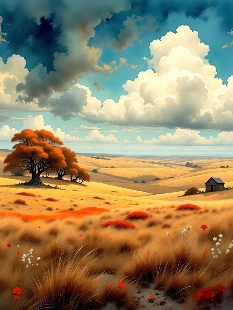 Prairie Ranch Landscape as Digital Painting