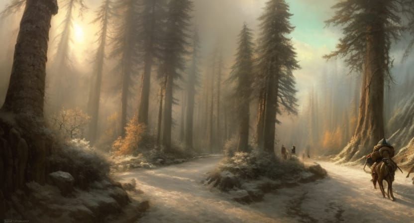 Epic Winter Road in a Medieval Fantasy Landscape