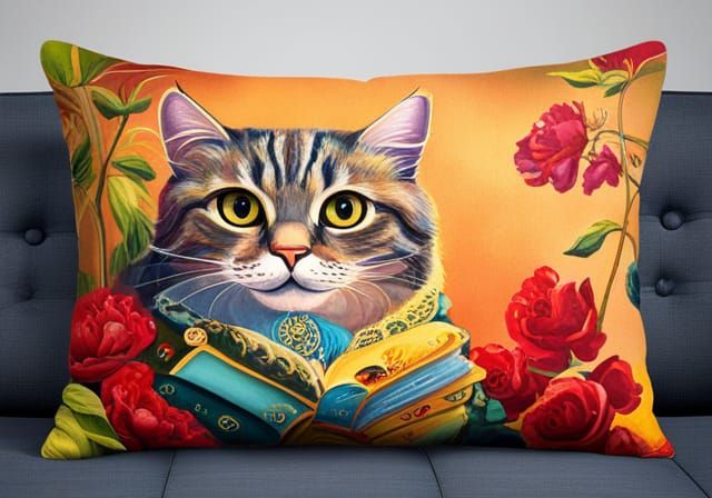 Vintage Cat Cushion in Colorful Style