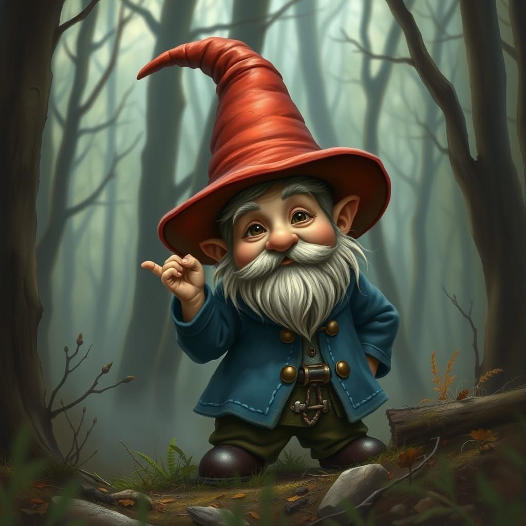 Gnome Portrait in Mystical Forest, Fantasy Art Style