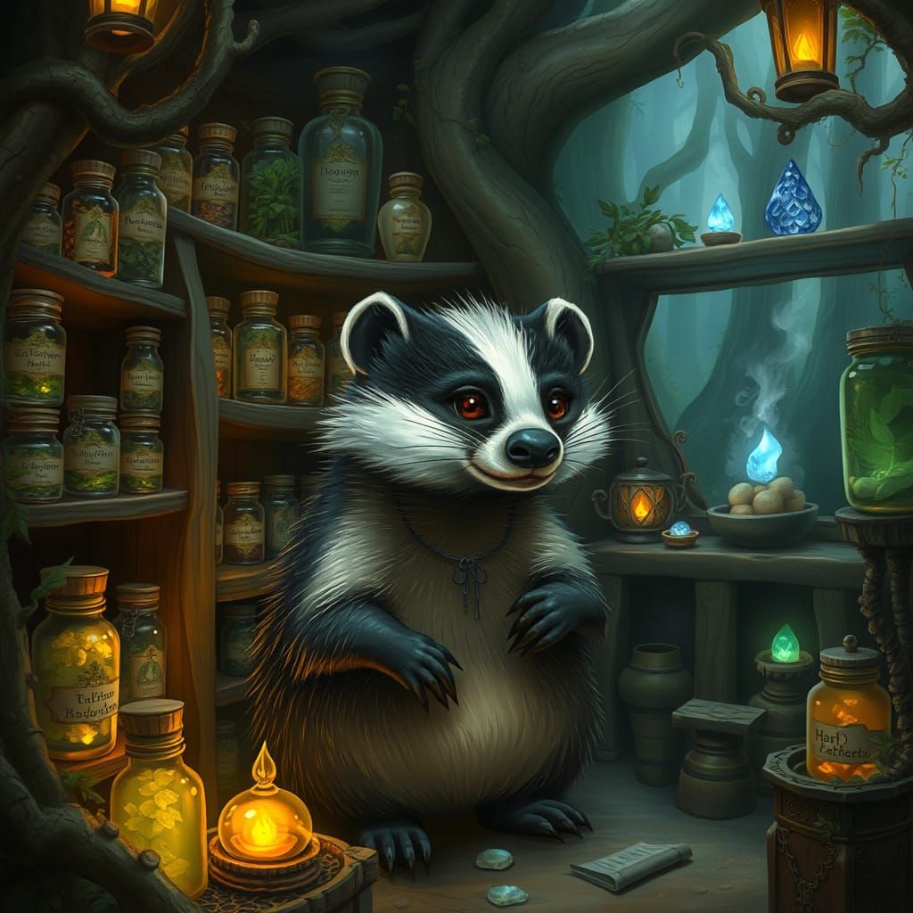 Badger's Whimsical Apothecary in Enchanted Forest
