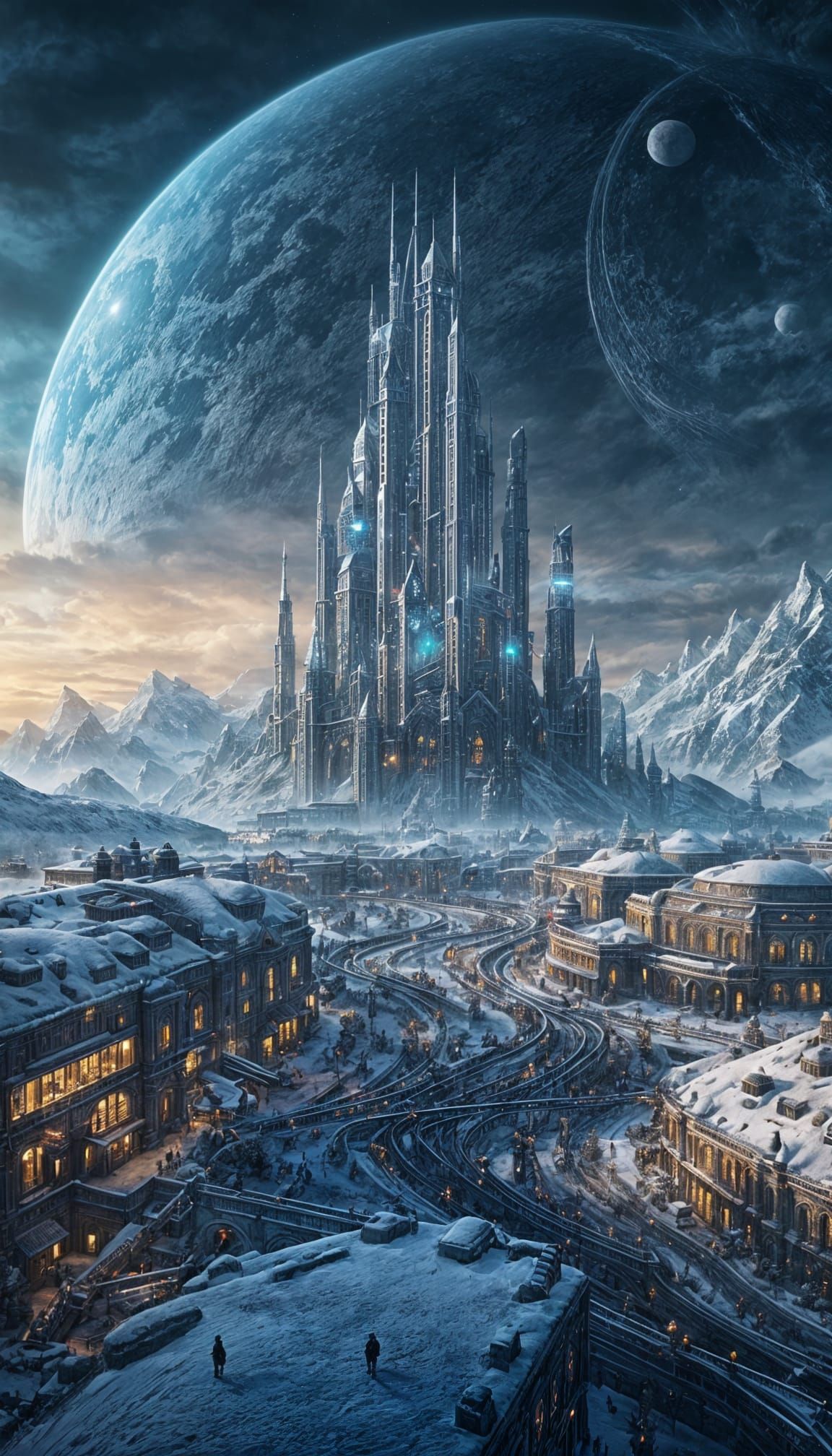 Glowing Megastructure City on Frozen Alien Planet