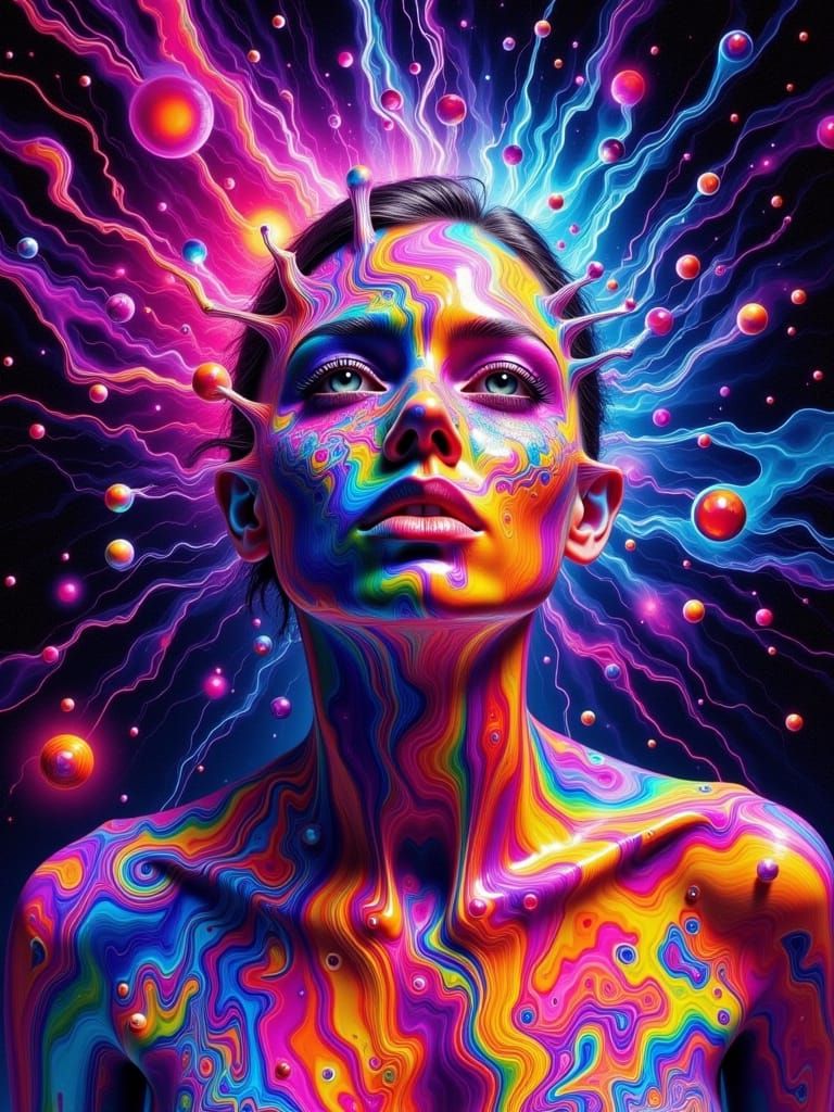 Vibrant Wax Sculpture Dissolves in Cosmic Rainbow