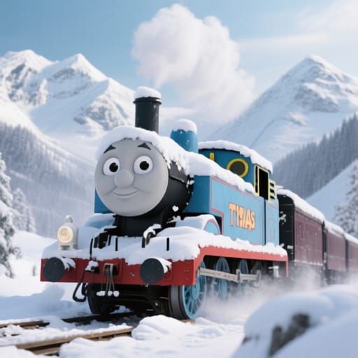 Thomas the Tank Engine in Snowy Mountain Landscape
