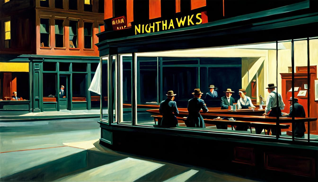 Nighthawks Inspired Digital Matte Painting