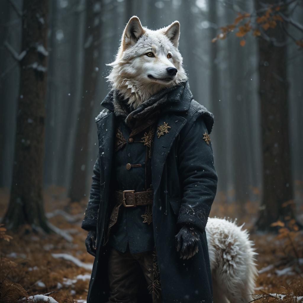 Cute Baby Wolf in Snowy Forest, Wildlife Illustration