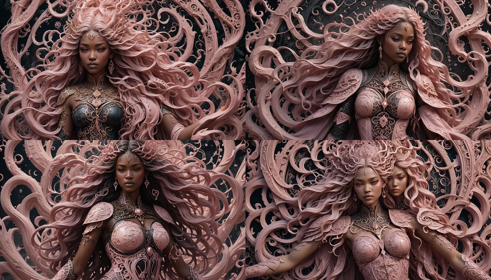 Ebony Woman with Runes and Pink Hair, Digital Art