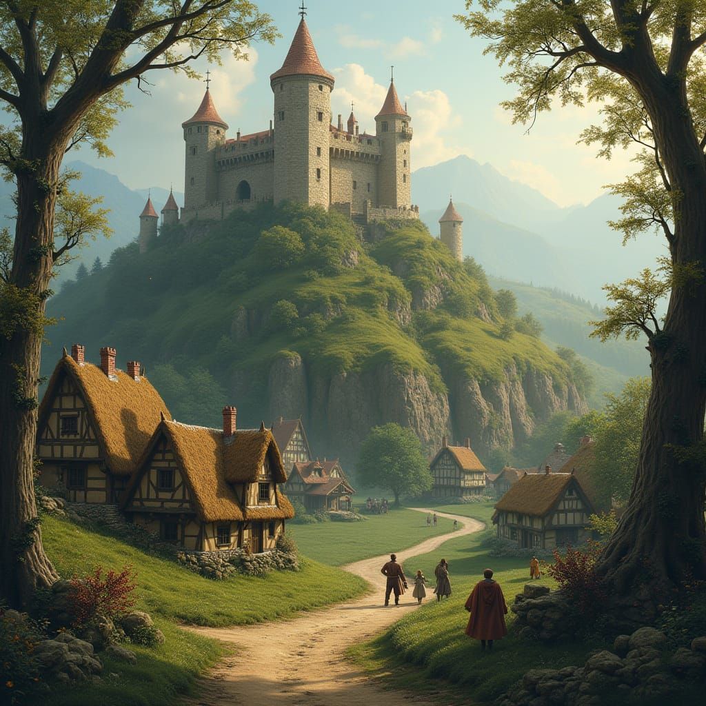 Medieval Fantasy Fort in Whimsical Landscape