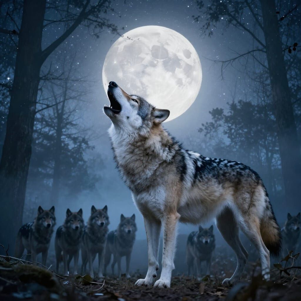 Wolf Moon Double Exposure with Mystical Forest