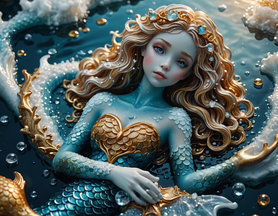 Mermaid Heart Encased in Icy Foam: Fantasy Art
