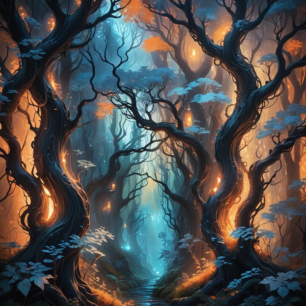 Ethereal Dimensional Wall in Ancient Forest: Fantasy Art