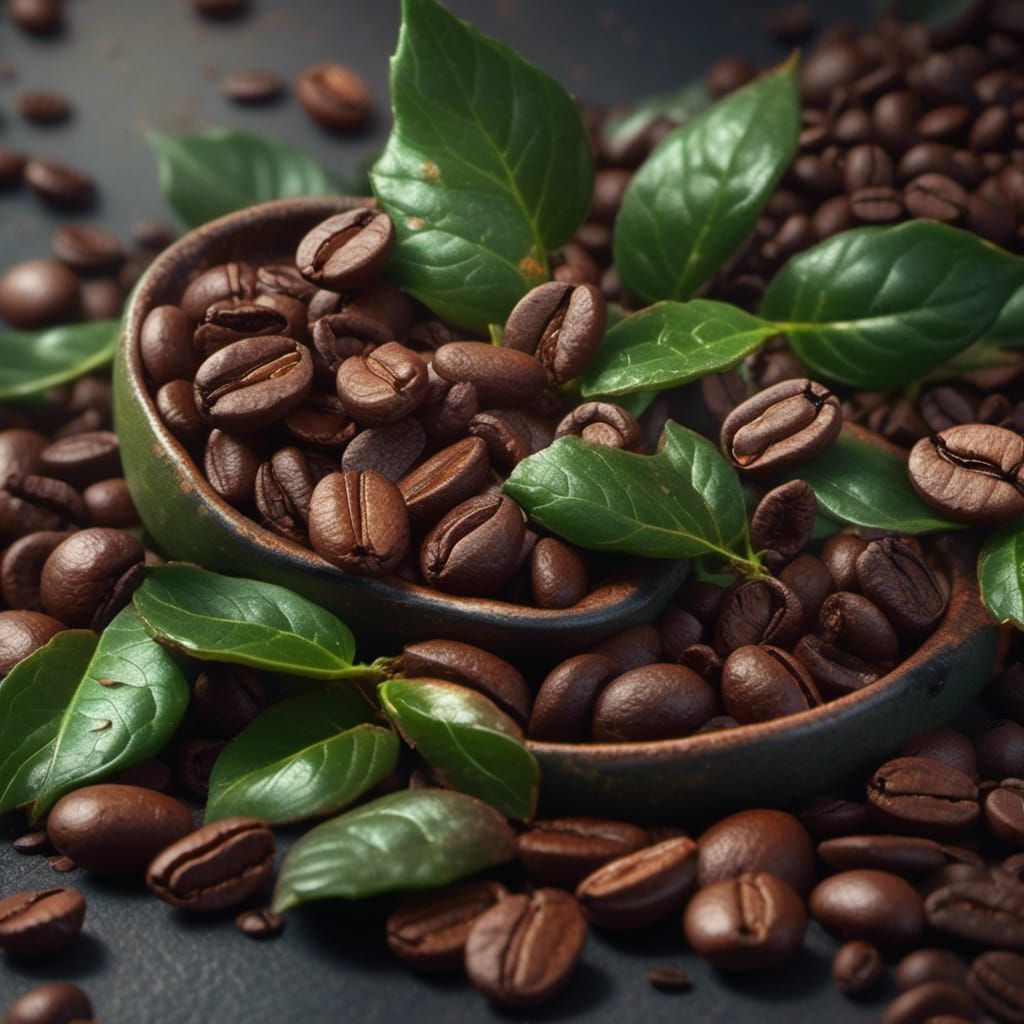 Hyper-Realistic Coffee Beans in Dark Green
