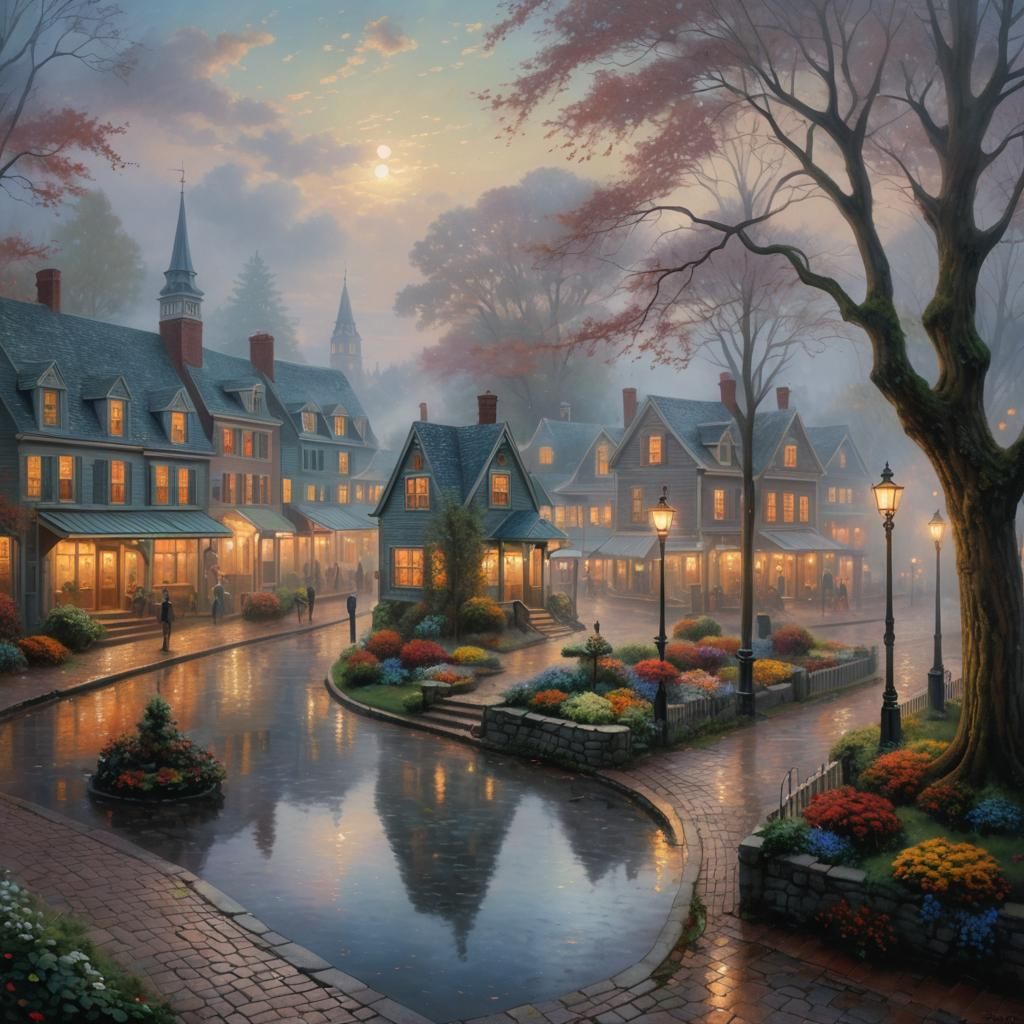 Surreal Impressionist Town Square Painting
