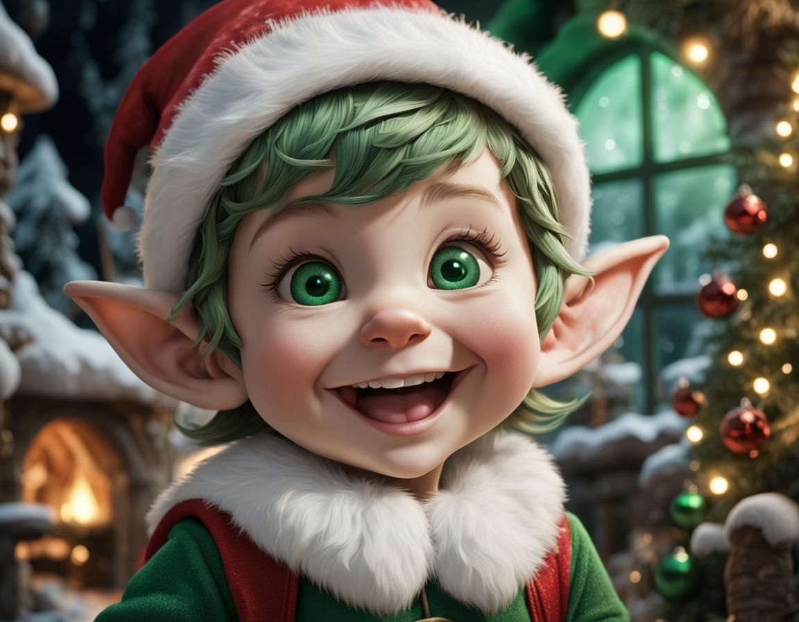 Cute Christmas Elf in Santa's Grotto